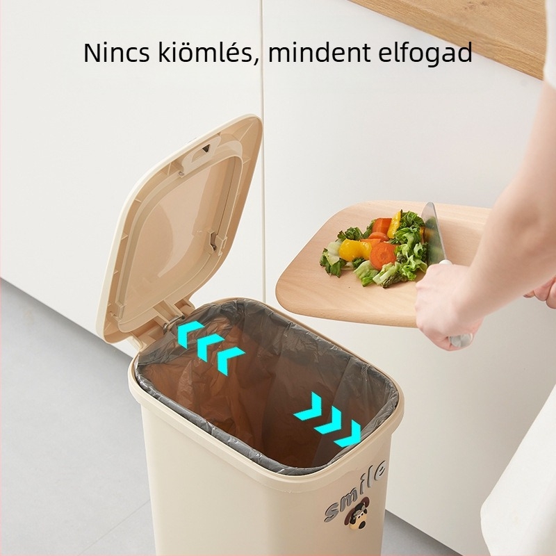 Lábpedállal működő szemetes otthoni használatra, fedővel, 12 literes kapacitás