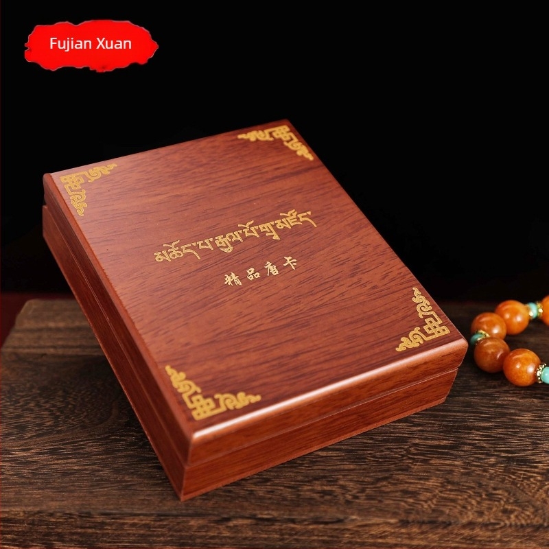 Masszív fa ékszerdoboz Thangka mintával – retro stílusú, elegáns ékszer csomagolás