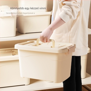 Megvastagított PP tárolóedény fedéllel, extrán nagy méretű, ruháknak, játékoknak és nassolnivalóknak, méretek 22×31×20 cm