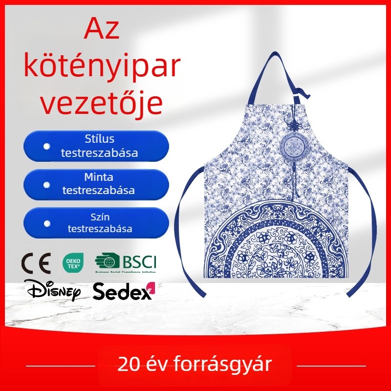 100% pamut felnőtt kötény, vízálló konyhai kötény testre szabható nyomtatott mintával, uniszex
