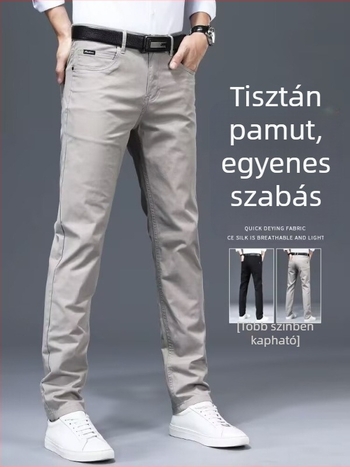 Új könnyű luxus férfi hétköznapi nadrág, slim fit, nyári pamut nadrág, egyenes szabású üzleti nadrág.