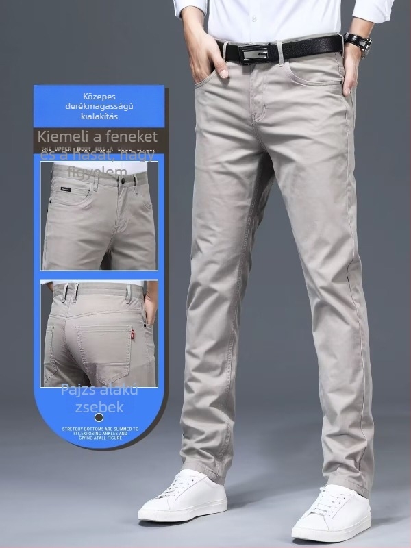 Új könnyű luxus férfi hétköznapi nadrág, slim fit, nyári pamut nadrág, egyenes szabású üzleti nadrág.
