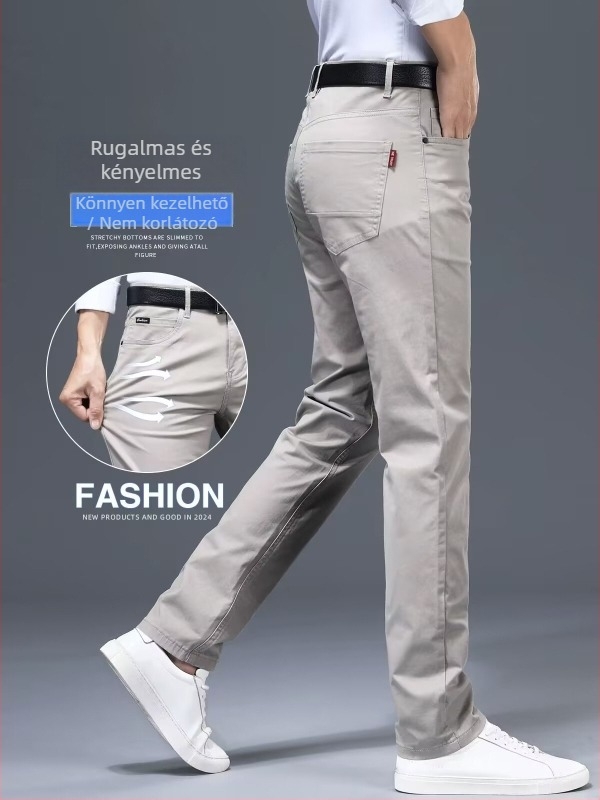 Új könnyű luxus férfi hétköznapi nadrág, slim fit, nyári pamut nadrág, egyenes szabású üzleti nadrág.