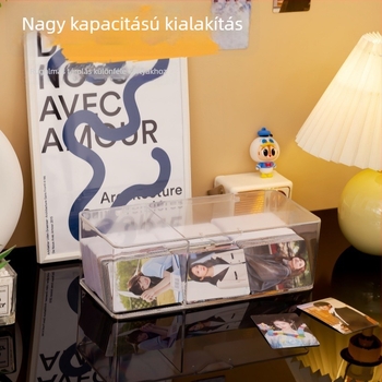 Kártya- és dokumentumtároló átlátszó műanyagból, forgatható fedéllel, asztali rendező