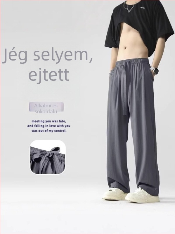 Férfi Ice Silk nyári nadrág – vékony, egyenes szabású, laza, széles szárú