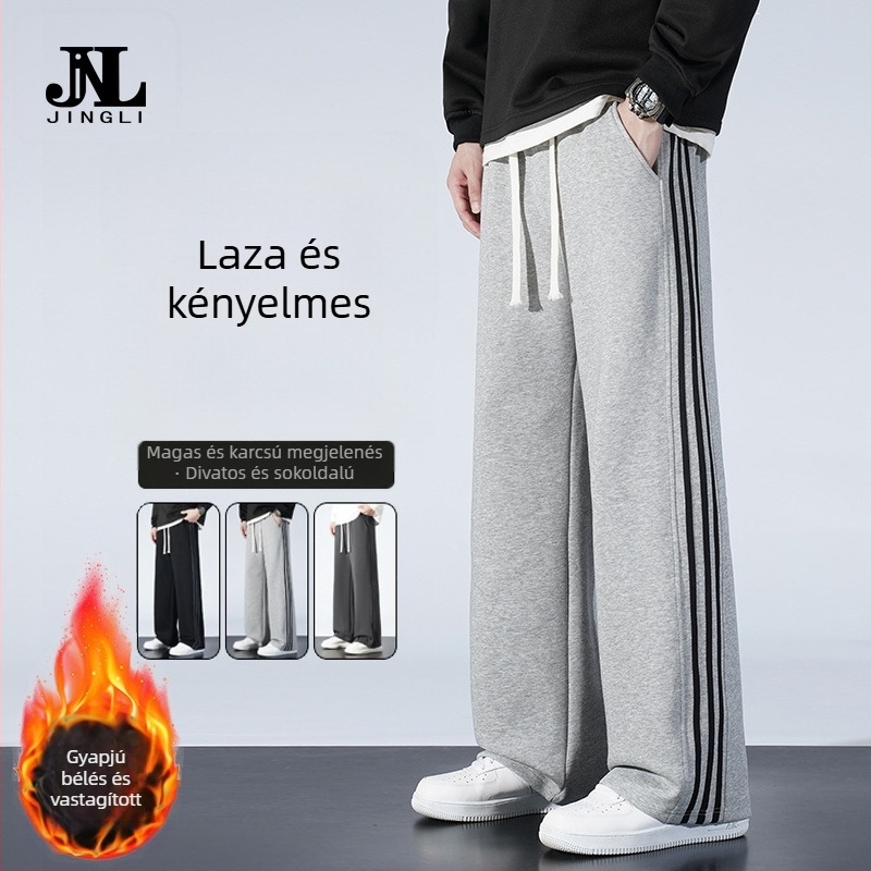 Nyári férfi casual sportos nadrág, könnyű anyag, laza szabású, széles szárú, csíkos