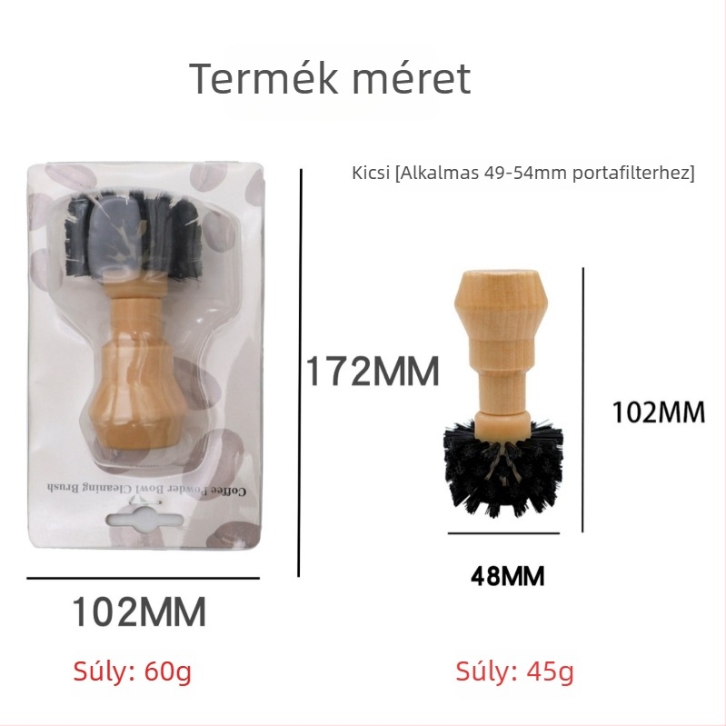 Kávéőrlő és kávéfőző tisztító ecset, nyéllel; nylon sörték; pormaradványok tisztítása; poharak tisztítása