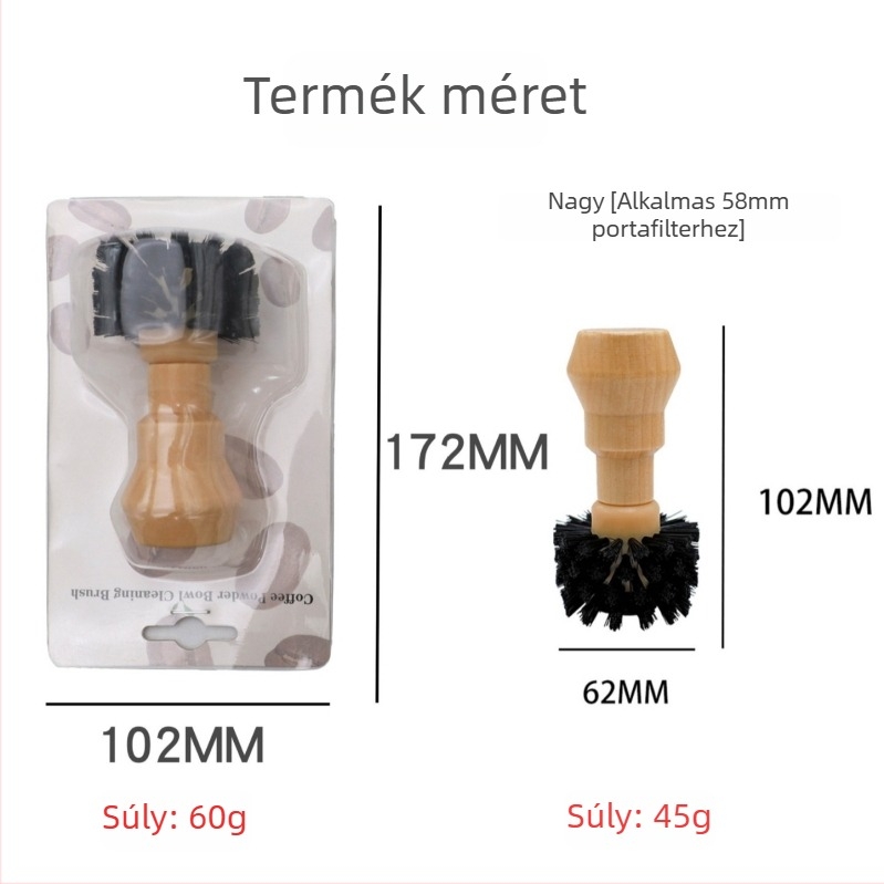 Kávéőrlő és kávéfőző tisztító ecset, nyéllel; nylon sörték; pormaradványok tisztítása; poharak tisztítása