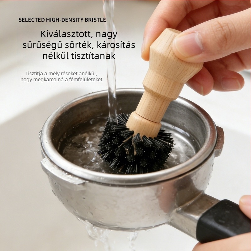 Kávéőrlő és kávéfőző tisztító ecset, nyéllel; nylon sörték; pormaradványok tisztítása; poharak tisztítása