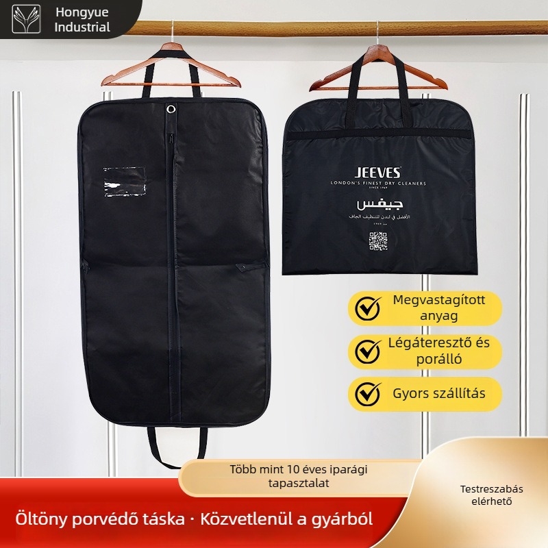 Személyre szabott poliészter Oxford öltöny porvédő táska, légáteresztő, nedvességálló, zárható cipzárral ruha tárolásához