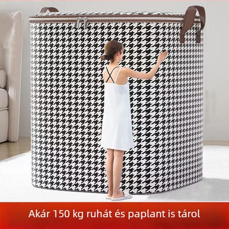Houndstooth tárolótáska ruháknak, nagy kapacitású, nem szövött anyagból, ruhák, takarók, költözés és piszkos ruhák tárolására