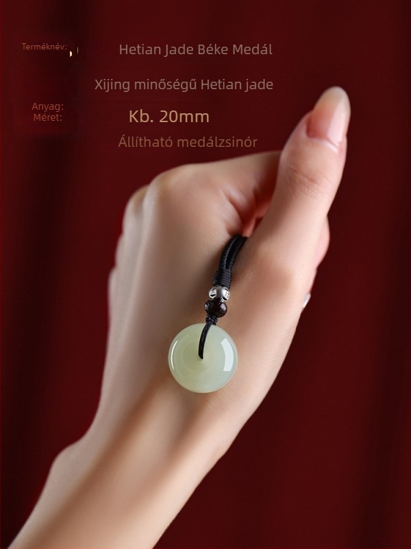 Női nyaklánc természetes jade medállal, Pingan csomóval, elegáns, kiváló minőségű ékszer