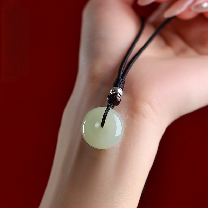 Női nyaklánc természetes jade medállal, Pingan csomóval, elegáns, kiváló minőségű ékszer