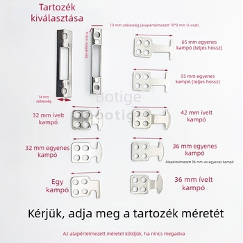 Rozsdamentes acél tolóajtó záró hardver: egyenes horog 36 és görbe horog 42, kibővített univerzális, modern minimalist stílus