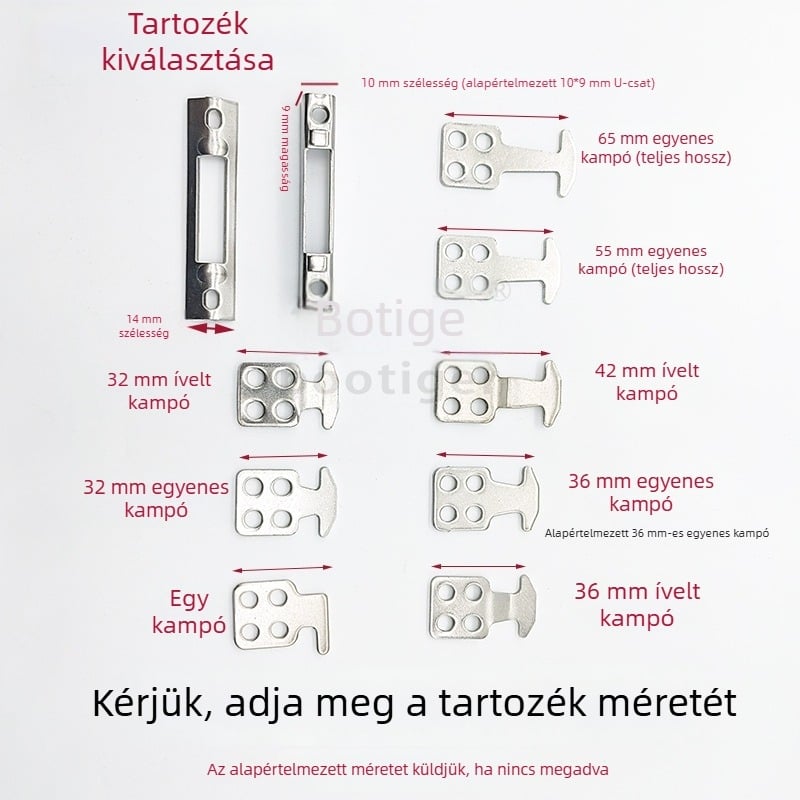 Rozsdamentes acél tolóajtó záró hardver: egyenes horog 36 és görbe horog 42, kibővített univerzális, modern minimalist stílus