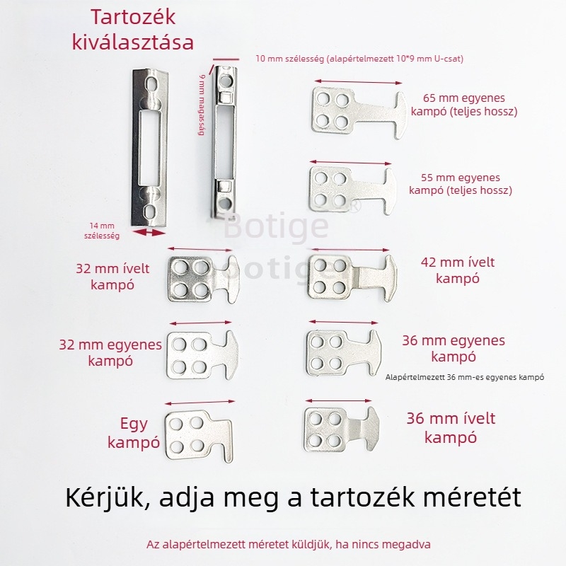 Rozsdamentes acél tolóajtó záró hardver: egyenes horog 36 és görbe horog 42, kibővített univerzális, modern minimalist stílus