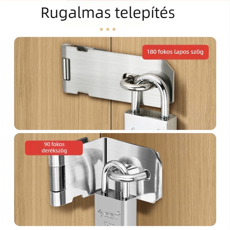 Rozsdamentes acél ajtózár, régi stílusú sík szögű zár, felületre szerelt, visszafordítható zár