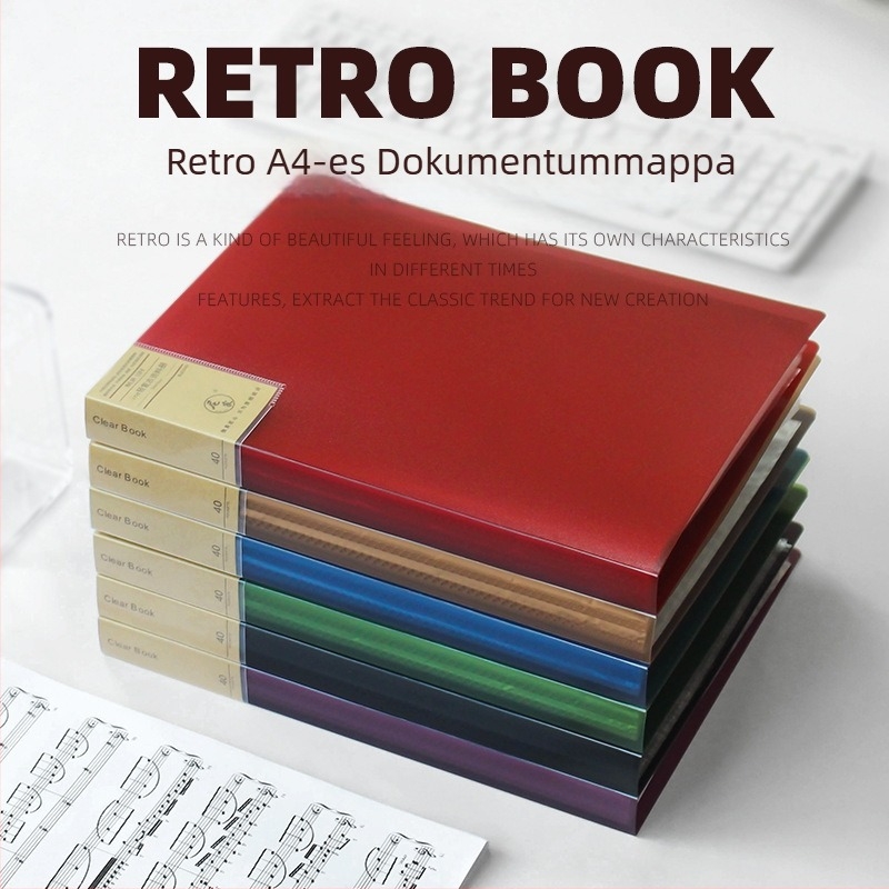 Nijia Vintage A4 Adatkönyv Átlátszó Betétekkel Partitúrákhoz, Vizsgafeladatokhoz és Iroda Dokumentumokhoz (PP Anyag)