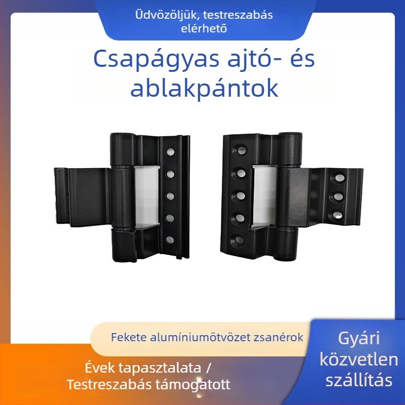 Fekete alumíniumötvözetű ajtó- és ablakzsanérok, ötlyukú, háromszárnyú, rejtett összecsukható zsanér síkablakokhoz
