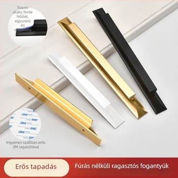 Testreszabható fúrás nélküli ragasztóval rögzített fogantyú szekrényekhez és bútorokhoz, kettős használatú ajtó/gardrób fogantyú, alumínium ötvözet, matt fekete, matt fehér vagy kefés arany felület, méretek 120–1000 mm