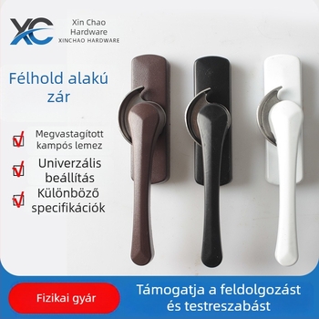 Kétirányú félhold zár UPVC ajtókhoz és ablakokhoz, kampóval – zár egyetlen rétegű ablakokhoz