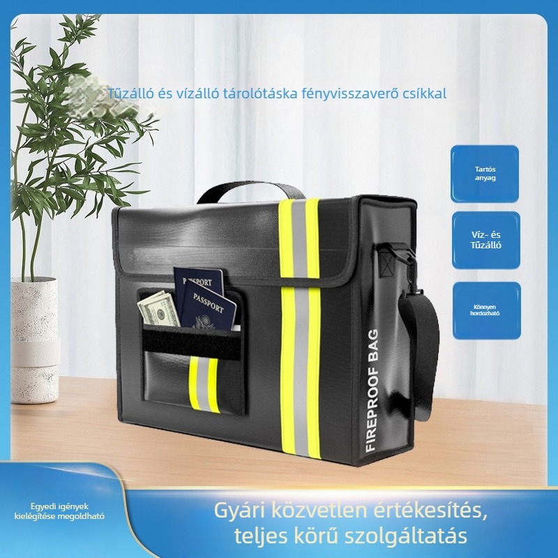 Tűzálló dokumentumtartó táska fényvisszaverő csíkkal, vízálló