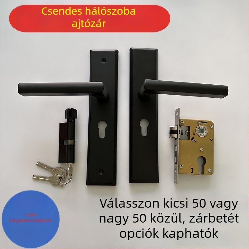 Csendes mágneses ajtózár belső ajtókhoz – hálószobaajtó készlet fa kilinccsel, univerzális osztott zár