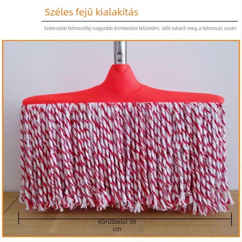 Széles pamutfonalú mop fej, hosszabbítható fából készült nyél, nedvszívó kendő, vastag sík fej, kézzel csavarható kialakítás