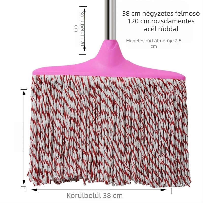 Széles pamutfonalú mop fej, hosszabbítható fából készült nyél, nedvszívó kendő, vastag sík fej, kézzel csavarható kialakítás
