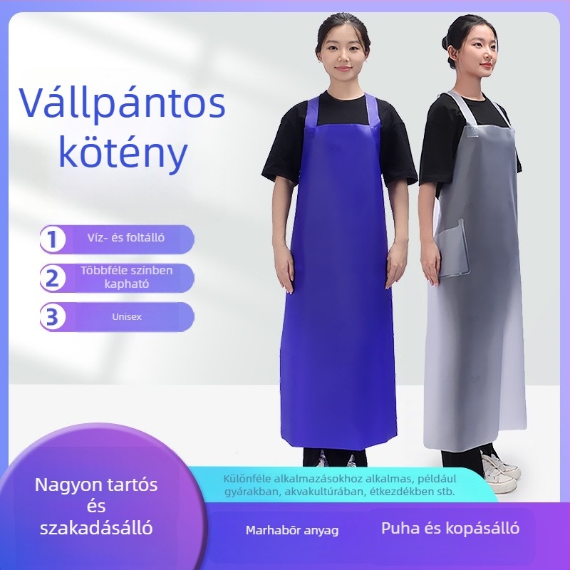 Vízálló és olajálló kötény vállpántos, konyhai és catering tevékenységekhez, tengeri termékek feldolgozásához, uniszex