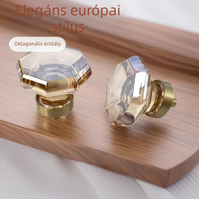 Kristály nyolcszögletű fogantyú szekrényekhez és fiókokhoz, európai stílus, fúrás nélküli szerelés