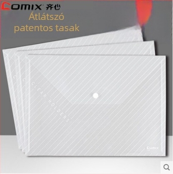 Comix C330 Átlátszó zárható táska, kockás mintázat, A4 irodai dokumentumtáska PVC