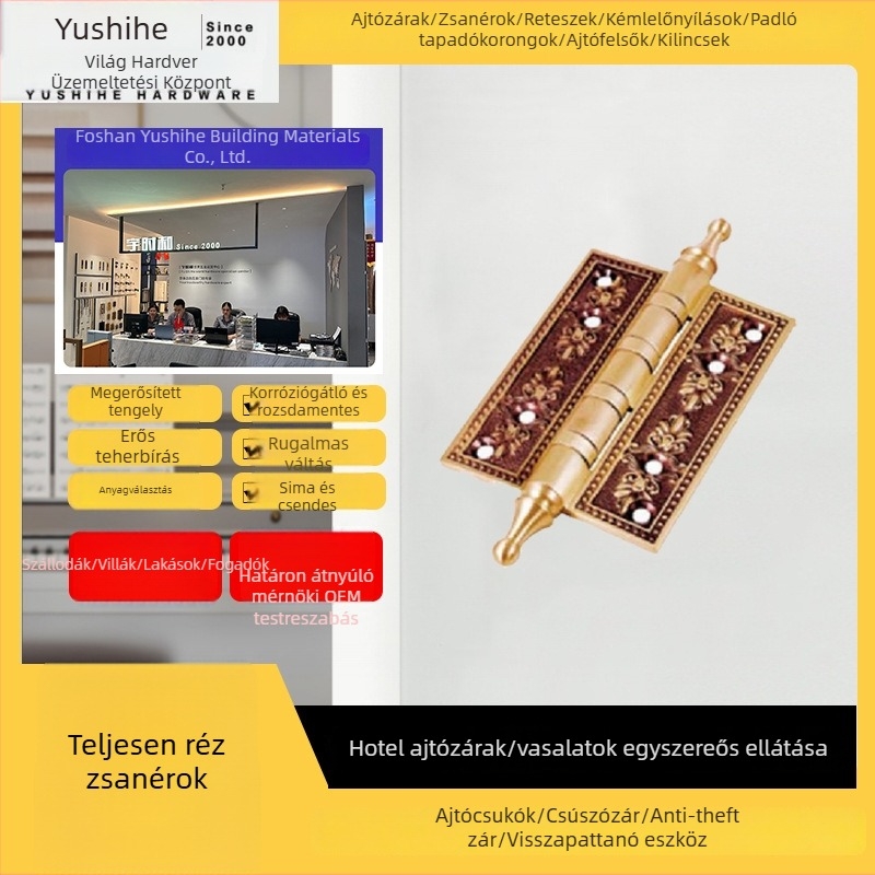 Tiszta sárgarézből készült vastagított zsanér, 4 hüvelykes koronás dizájnnal, villa udvarkapuhoz