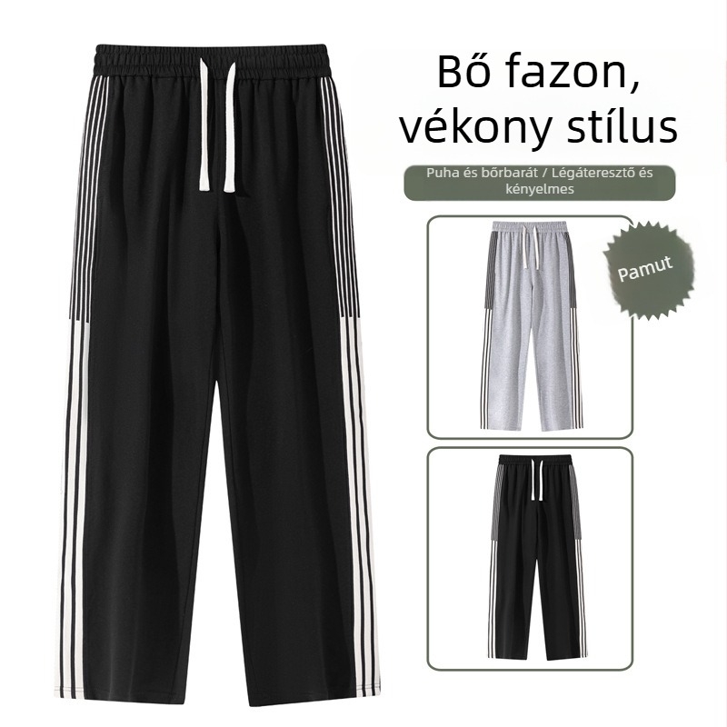 Amerikai stílusú csíkos nyári egyenes nadrág férfiaknak, könnyű sportos nadrág fiatalok számára