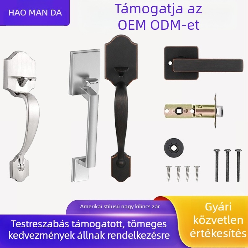 Amerikai stílusú fogantyúzár hálószoba ajtóhoz, cink ötvözet, beltéri ajtó, 60–70 mm-es backset