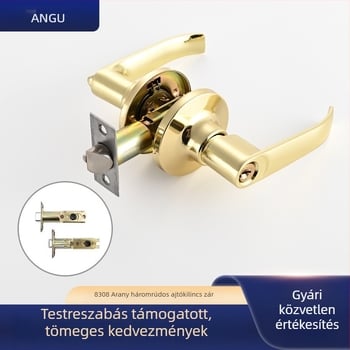Arany háromlábú kilincs-zár hálószoba ajtóhoz, alumíniumötvözet, mechanikus zár kulccsal, modern minimalista stílus