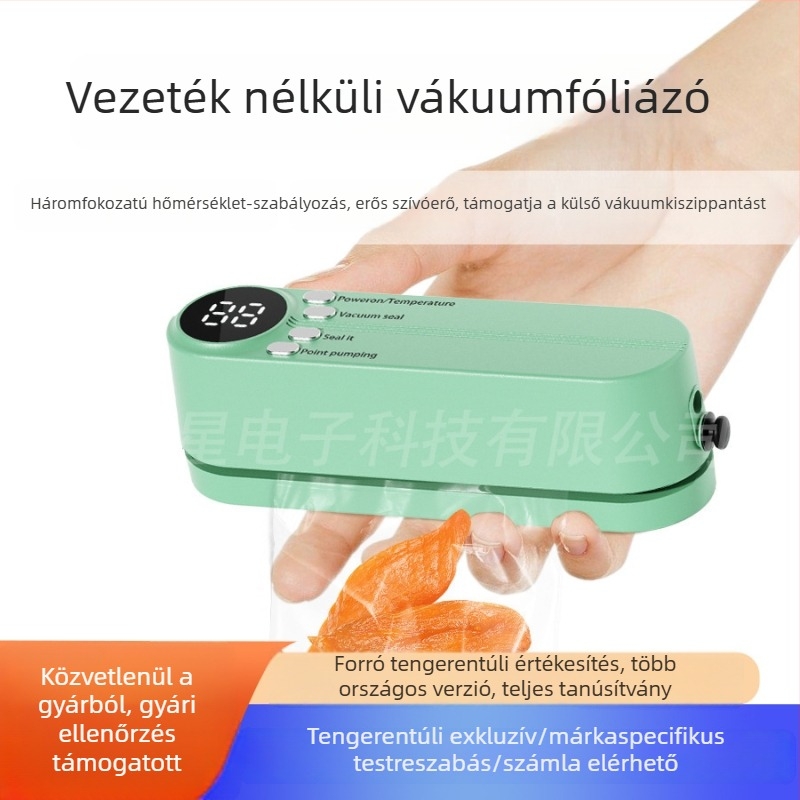 Mini vezeték nélküli vákuumzáró készülék otthoni használatra, újratölthető konyhai csomagoló gép