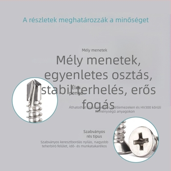 410 rozsdamentes acél lapos fejű Philips önmetsző csavarok ajtó- és ablaktelepítéshez