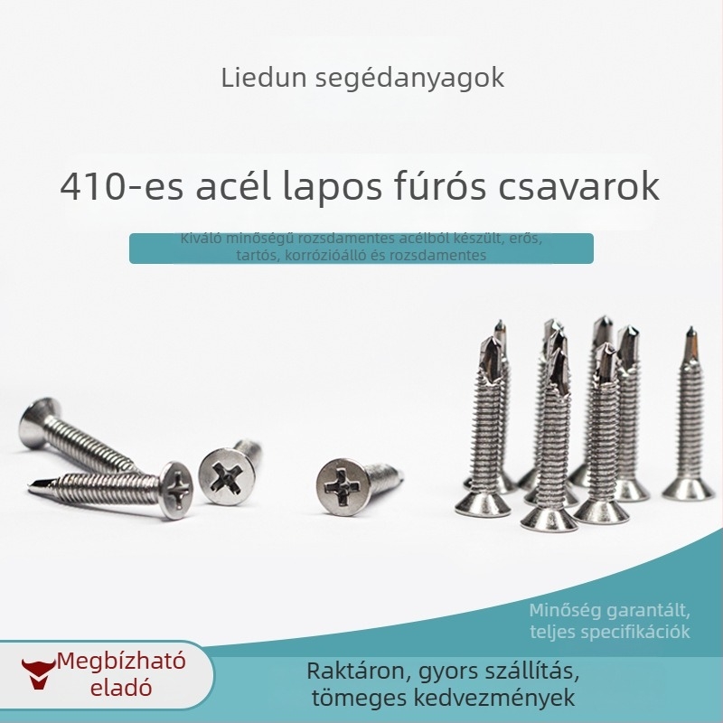 410 rozsdamentes acél lapos fejű Philips önmetsző csavarok ajtó- és ablaktelepítéshez