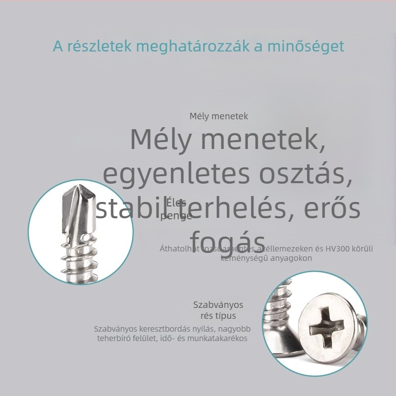 410 rozsdamentes acél lapos fejű Philips önmetsző csavarok ajtó- és ablaktelepítéshez