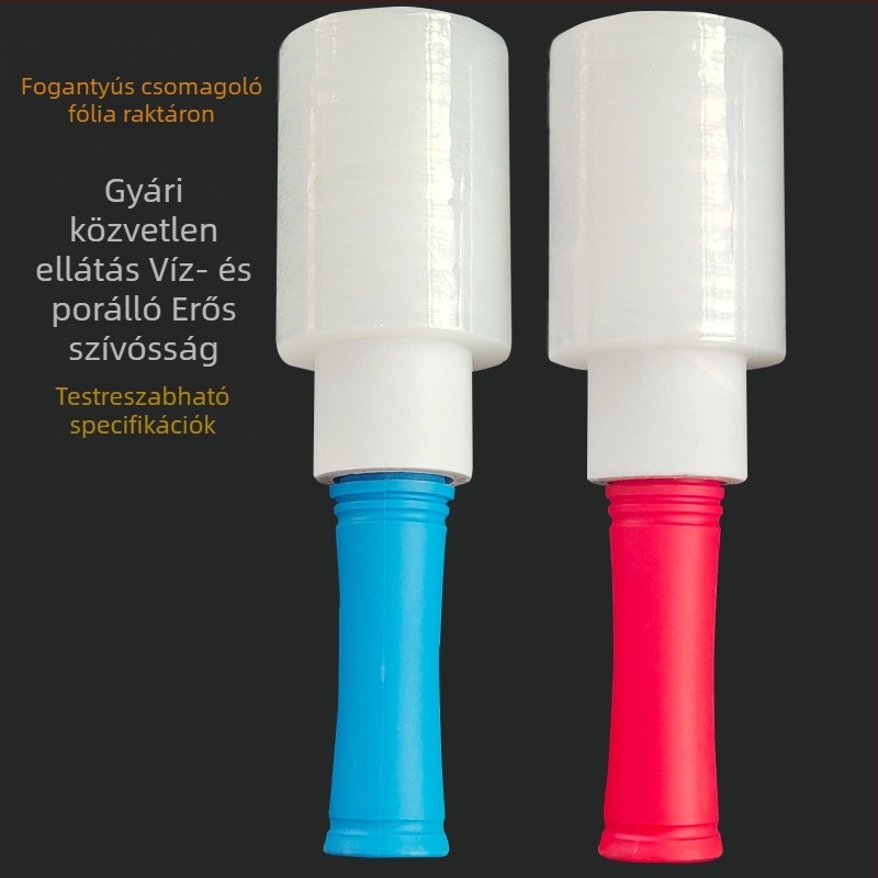 Átlátszó PE/LDPE mini stretch fólia műanyag fogantyúval, önragasztó kis tekercs csomagoláshoz