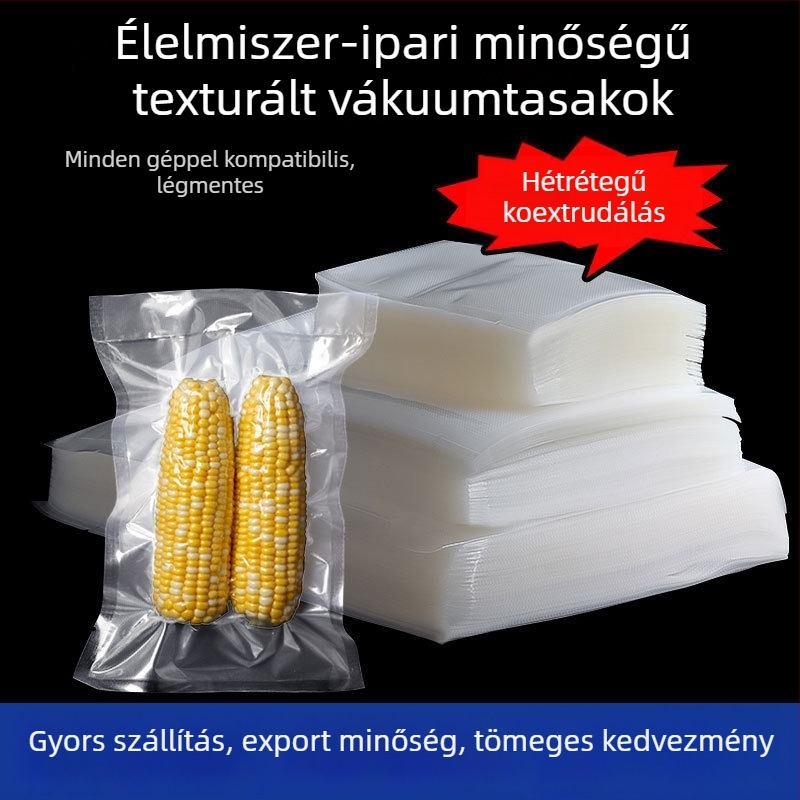 Otthoni vákuumtasakok élelmiszer-tárolására; vákuumzárás; vastag nejlon tasakok, szivárgásmentes