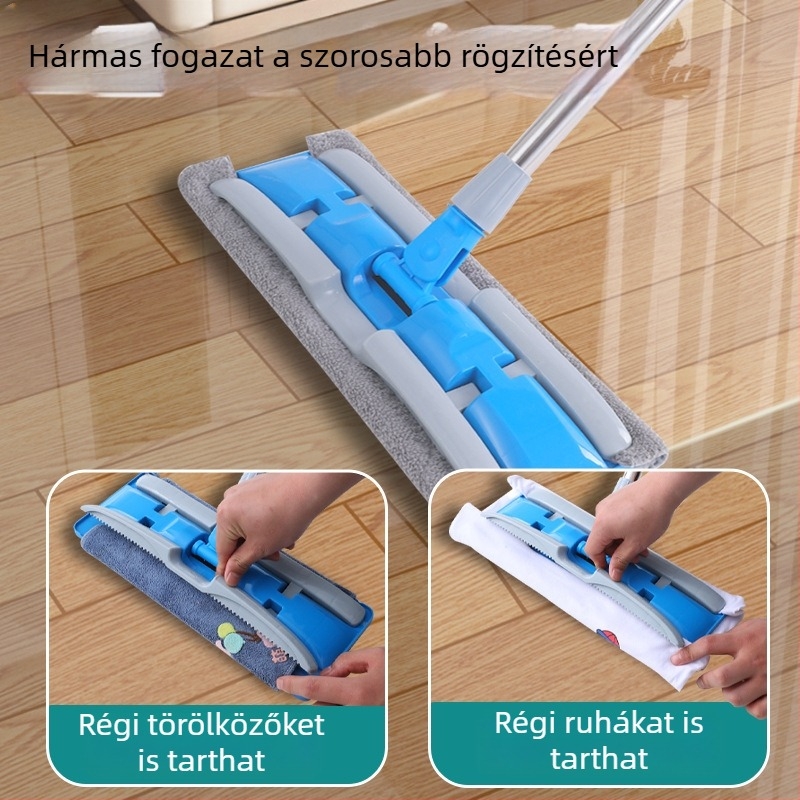 Langjing lapos mop teleszkópos nyéllel, 360° forgás, leválasztható kendő, száraz és nedves tisztítás, fa padlókhoz, mikroszálas kendő