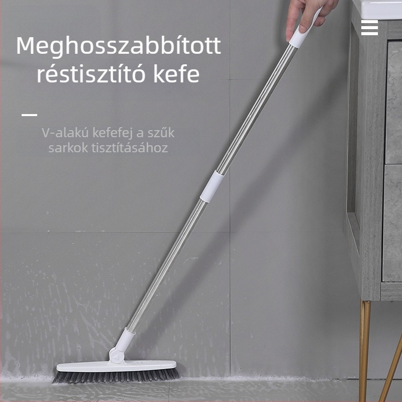 Hosszú nyelű padlóecset kemény sörtékkel, csempesorokra és fürdőszobai tisztításra, eléri a nehezen hozzáférhető sarkokat és a WC környékét.