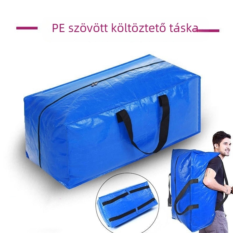Kék vastagított PE költöztető csomagoló táska, kocka alakú, 50 db, ruhák és paplan tárolására, modell 1104