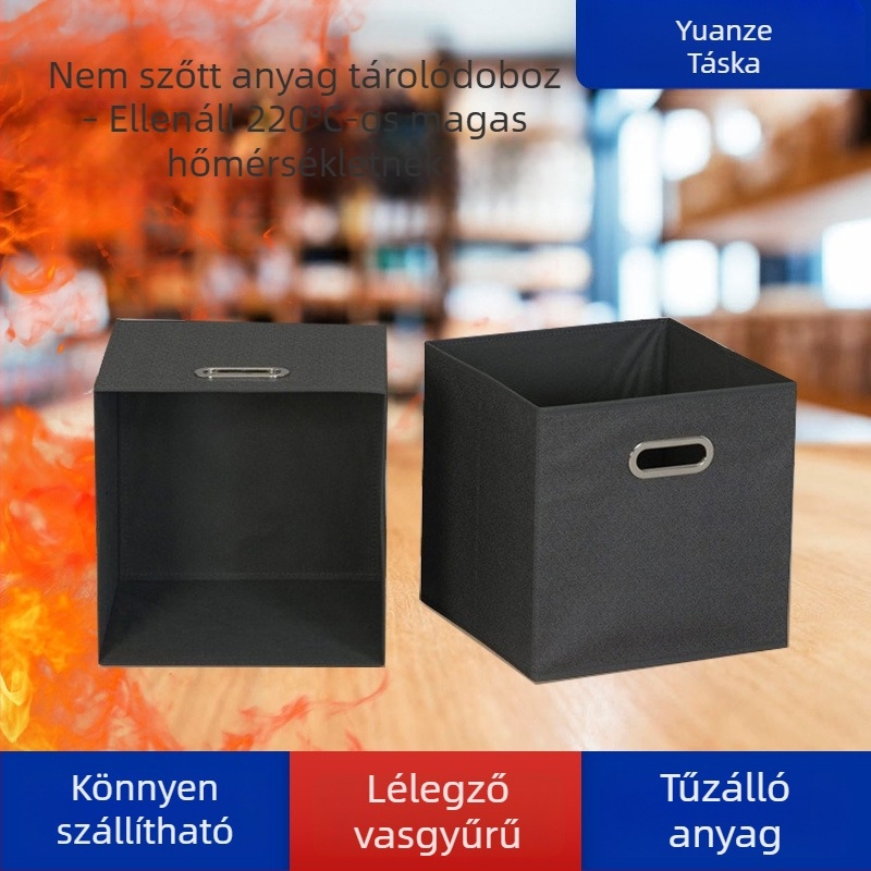 Fekete nem szövött tároló doboz, összecsukható, fedél nélküli, ruhák és nadrágok tárolására, otthoni rendszerezés, testreszabható