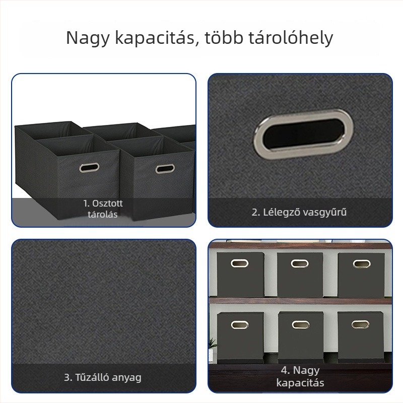 Fekete nem szövött tároló doboz, összecsukható, fedél nélküli, ruhák és nadrágok tárolására, otthoni rendszerezés, testreszabható