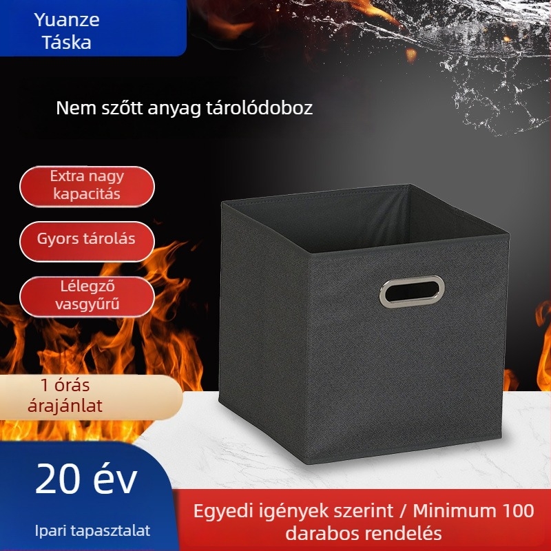 Fekete nem szövött tároló doboz, összecsukható, fedél nélküli, ruhák és nadrágok tárolására, otthoni rendszerezés, testreszabható