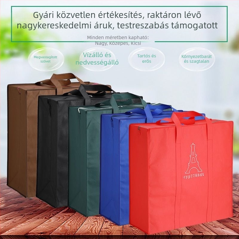 Nagy kapacitású nemszövött tároló táska cipzárral, költöztetéshez és utazáshoz