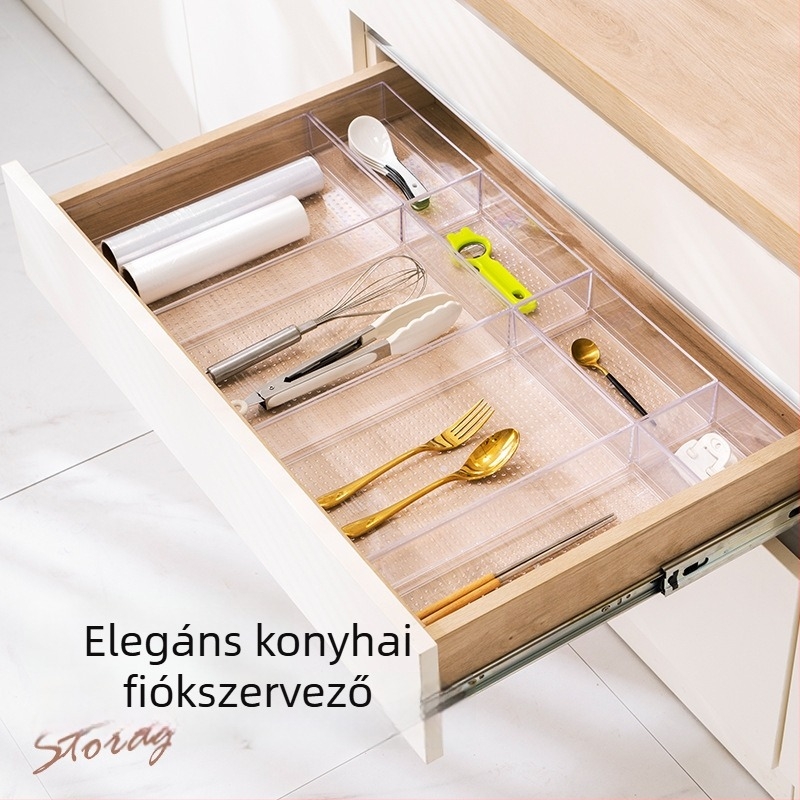 Átlátszó műanyag fiók rendező rekeszekkel, konyhai edényekhez és kozmetikumokhoz